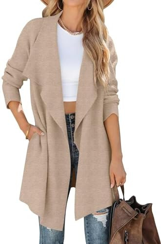 ZESICA Women's Casual Lapel Cardigan Long Sleeve Open Front Irregular Hem Soft Knitted Sweater Co... | Amazon (US)