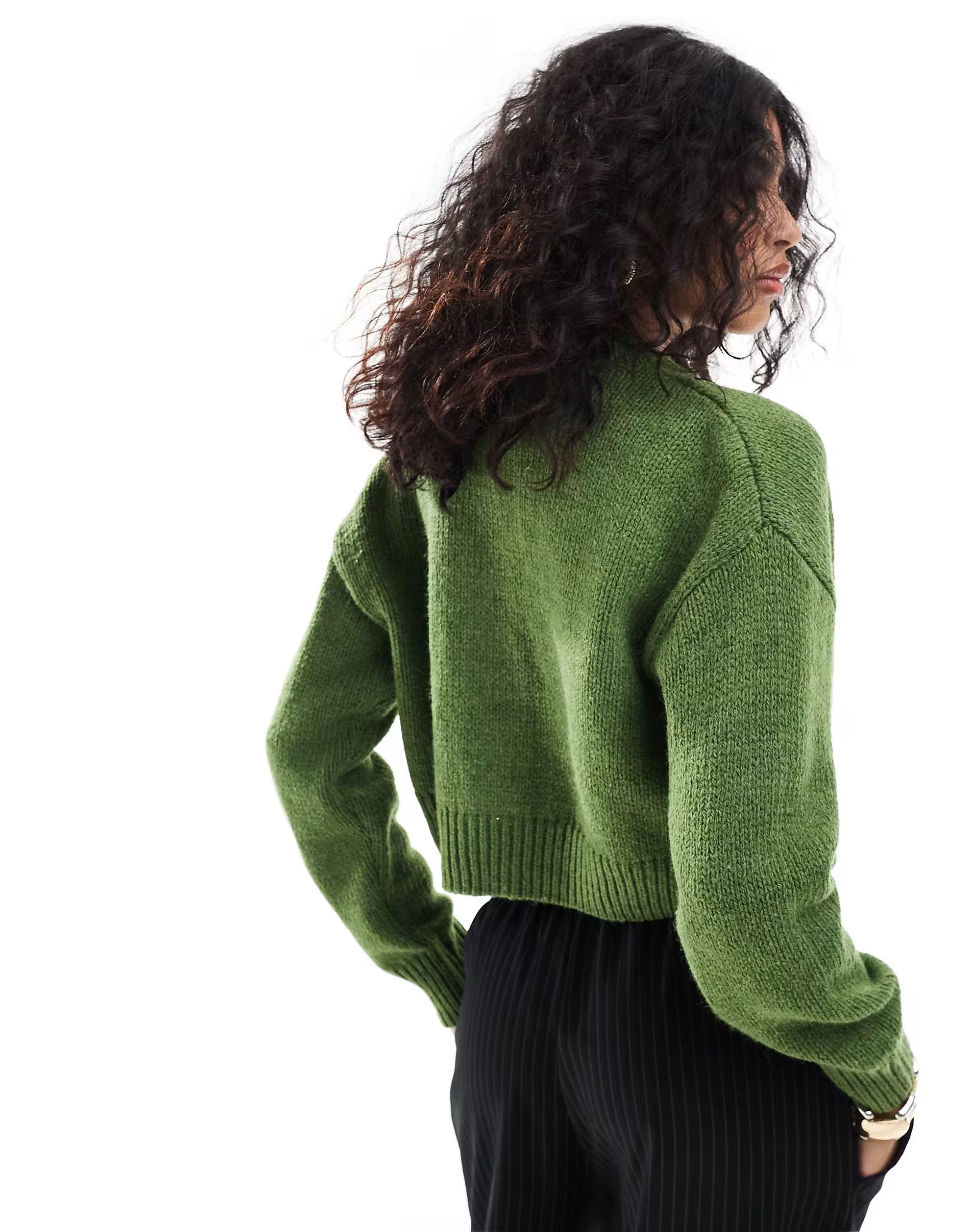 ASOS DESIGN crop crew neck cardigan in green | ASOS | ASOS (Global)