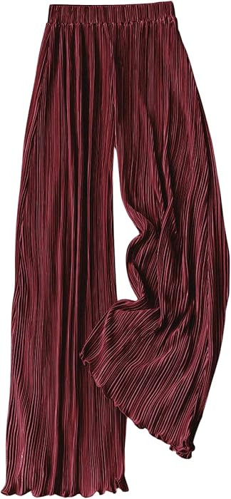 GORGLITTER Women's Silk Satin Flowy Pants Dressy Pleated Palazzo Pants Fall | Amazon (US)