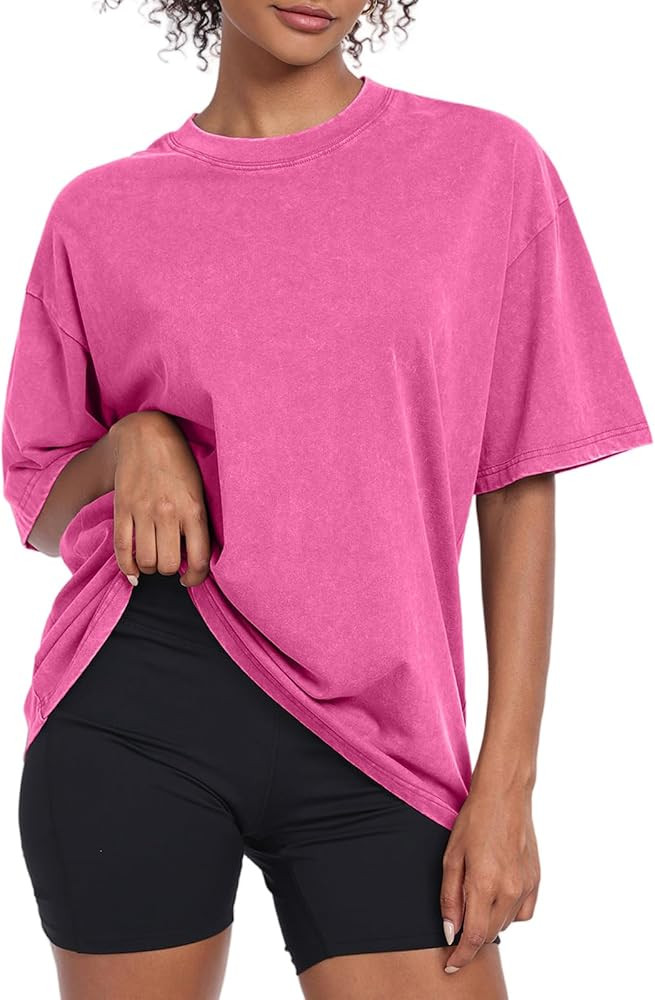 Womens Vintage Oversized T Shirts Acid Washed Baggy Cotton Tee Workout Gym Shirts Boyfriend Short... | Amazon (US)