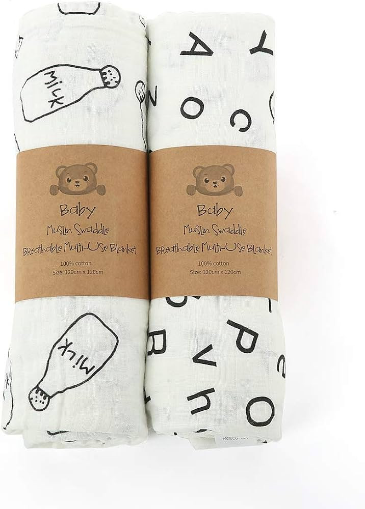 Baby Muslin Swaddle Blanket 100% Cotton Extra Large 120 x 120CM 2 Pack Pre-washed Ultra Soft | Amazon (UK)