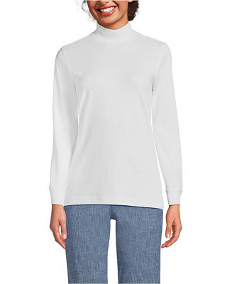 Lands' End Women's Relaxed Cotton Long Sleeve Mock Turtleneck - Macy's | Macy's