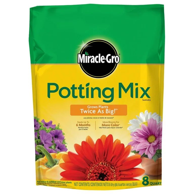 Miracle-Gro Potting Mix, For Container Plants, Flowers, Shrubs, 8 qt. | Walmart (US)