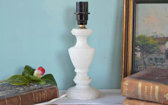 Small Vintage Alabaster Table Lamp  White Stone Column | Etsy | Etsy (US)