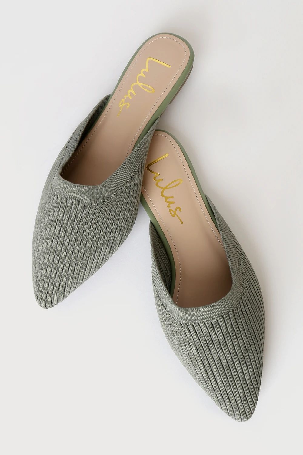 Jeaney Green Ribbed Knit Pointed-Toe Mule Slides | Lulus (US)