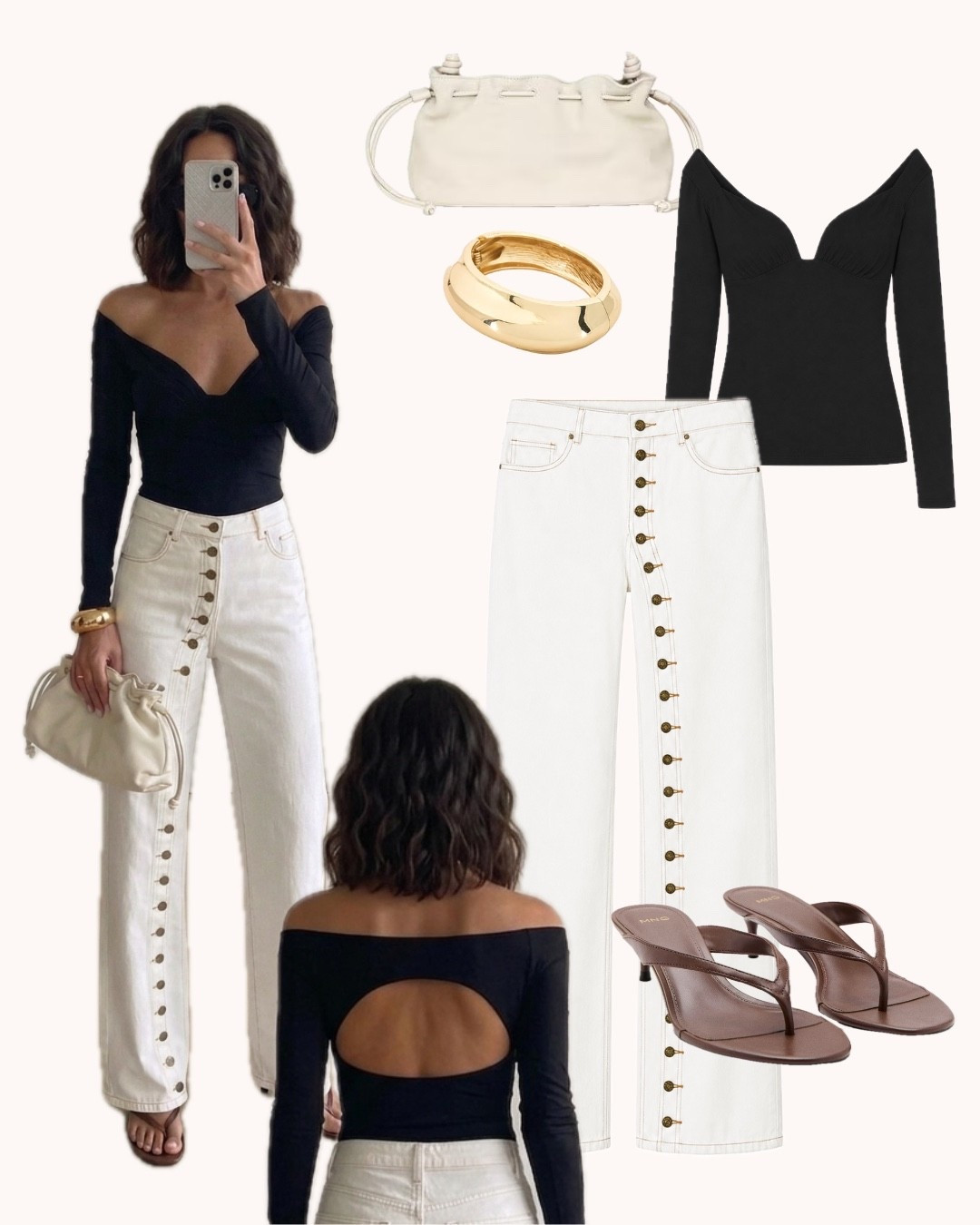 There's something about a black top that fits just right — the kind that makes you walk differently, think less, feel more. Paired with crisp white denim and a gold cuff, this is the uniform for evenings that start at dinner and end somewhere better ✨

#LTKeurope #LTKjeans #LTKstyletip