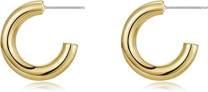 CONRAN KREMIX Thick Gold Chunky Hoop Earrings Lightweight Open Hoops For Women | Amazon (US)
