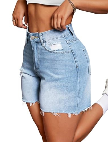 IWD Jean Shorts for Women High Waisted Stretchy Casual Denim Shorts Ripped Frayed Hem Summer Tren... | Amazon (US)