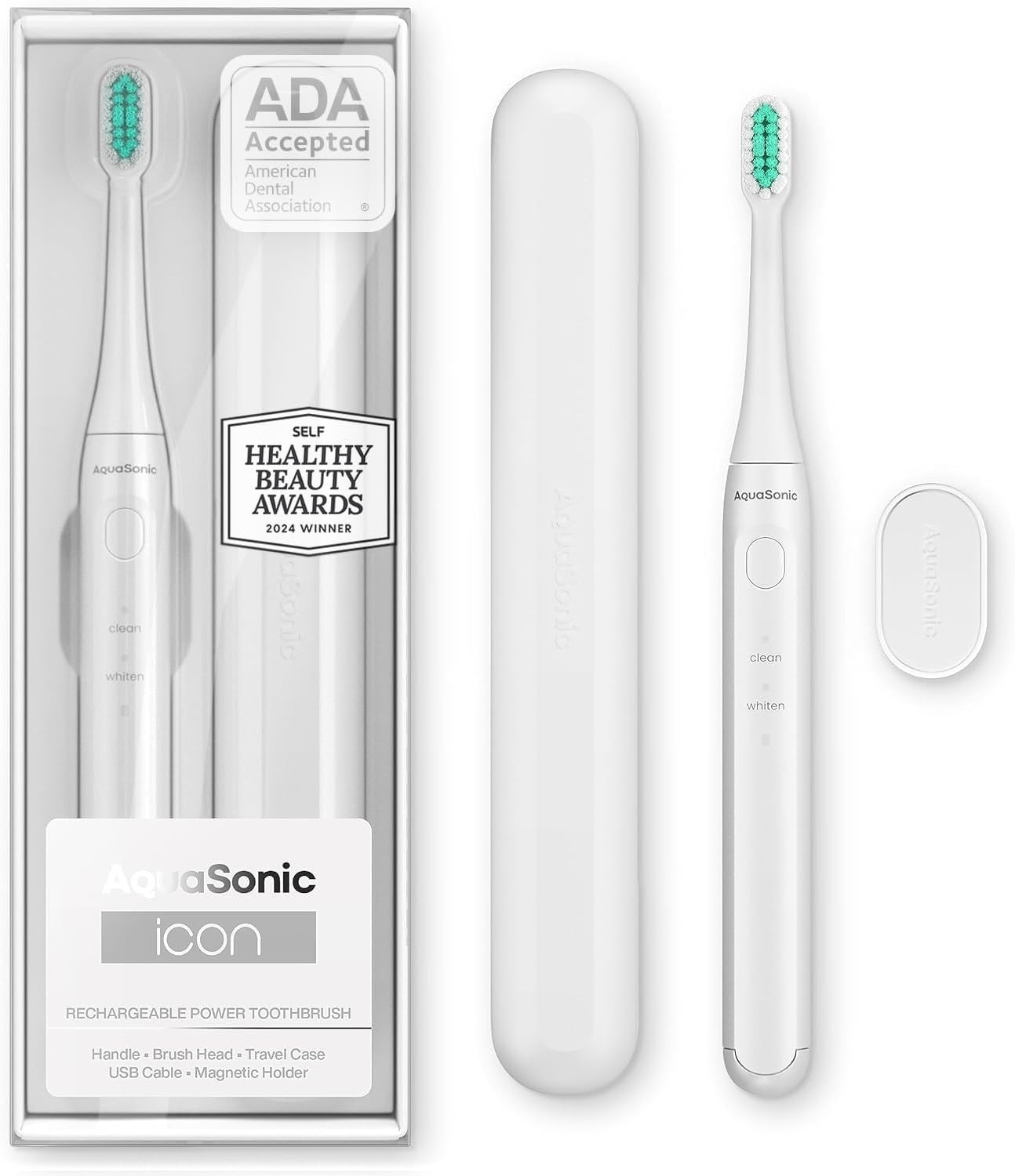 Aquasonic Icon ADA-Accepted Rechargeable Toothbrush | Magnetic Holder & Slim Travel Case | 2 Brus... | Amazon (US)