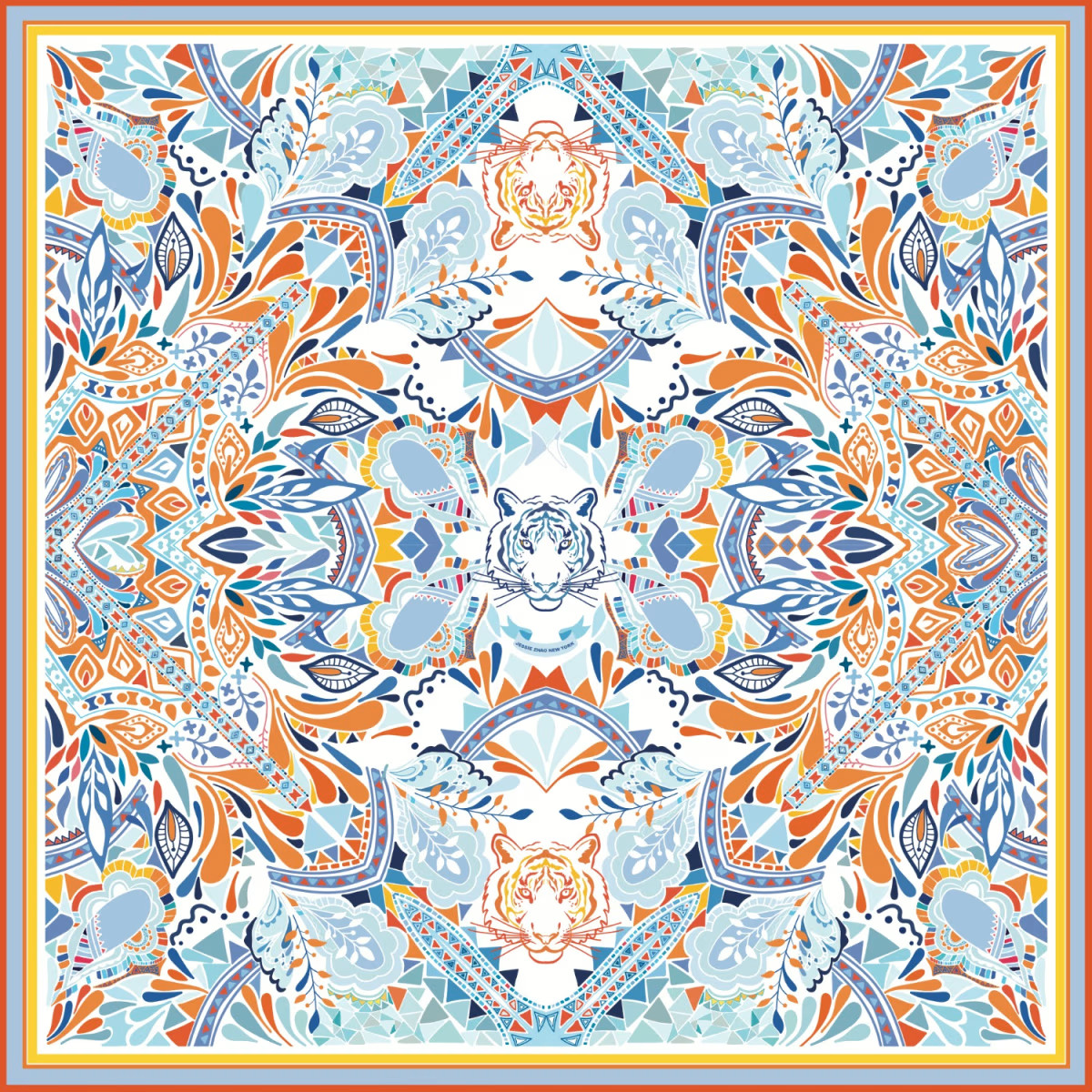 Silk Scarf With Tropical Garden In Orange | Wolf & Badger (US)