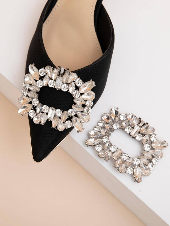 2pcs Square Shaped Crystal Rhinestone Shoe Clip, Removable Shoe Buckle Accessory For Diy, Wedding... | SHEIN