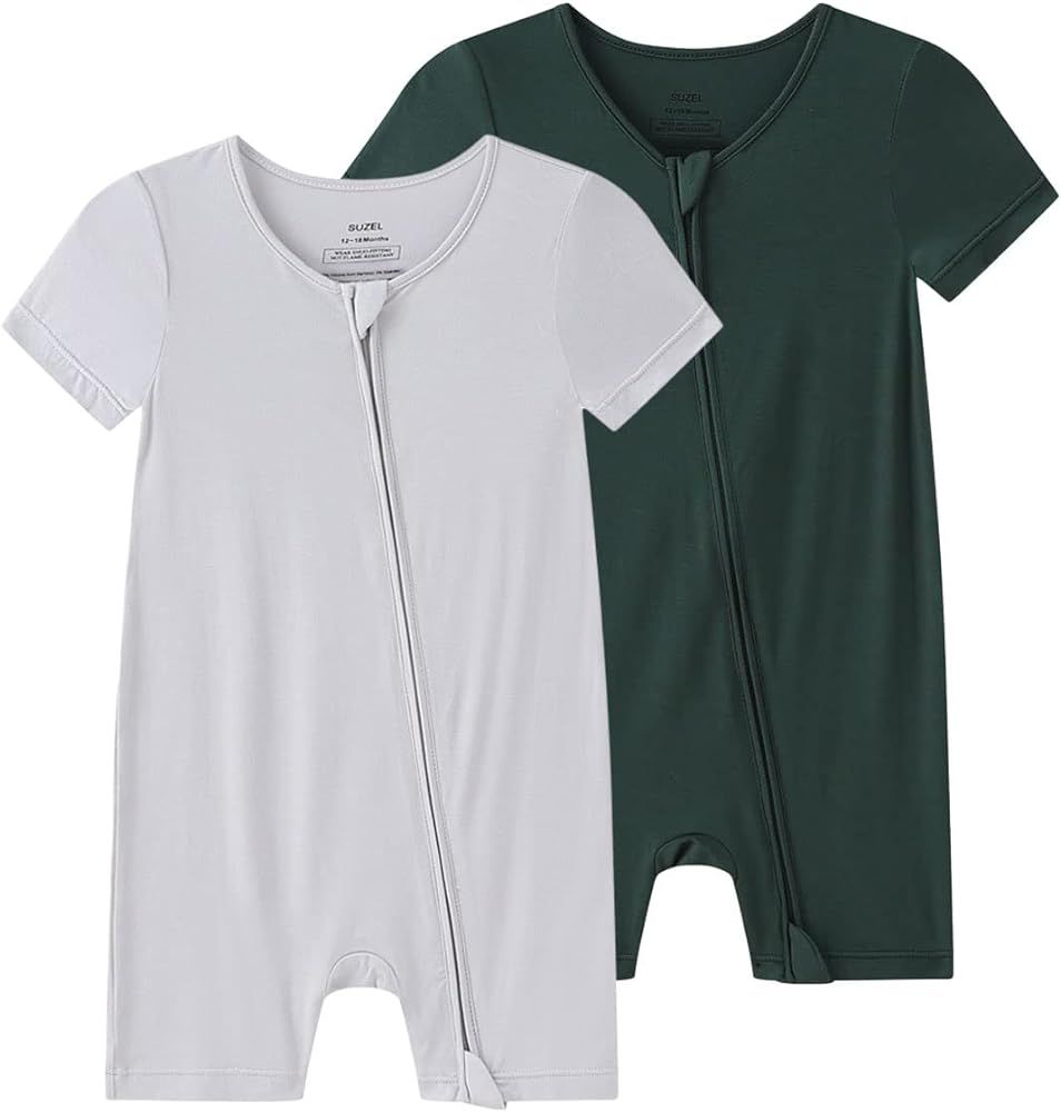 SUZEL Boys Baby Girls Short Sleeve Romper Viscose from Bamboo Infant Zipper Jumpsuits - 0-24 Mont... | Amazon (US)