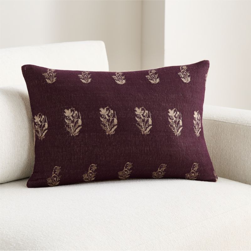 Ivy Cotton Silk Blend 22"x15" Deep Burgundy Throw Pillow Cover | Crate & Barrel
