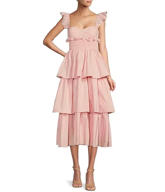 Antonio MelaniLeila Sweetheart Neck Sleeveless Taffeta Smocked Tiered Midi Dress | Dillard's