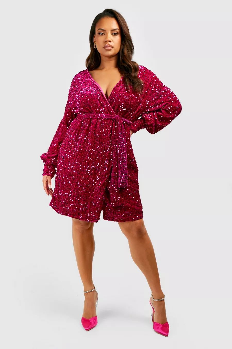 Plus Velvet Sequin Wrap Dress | Boohoo.com (US & CA)