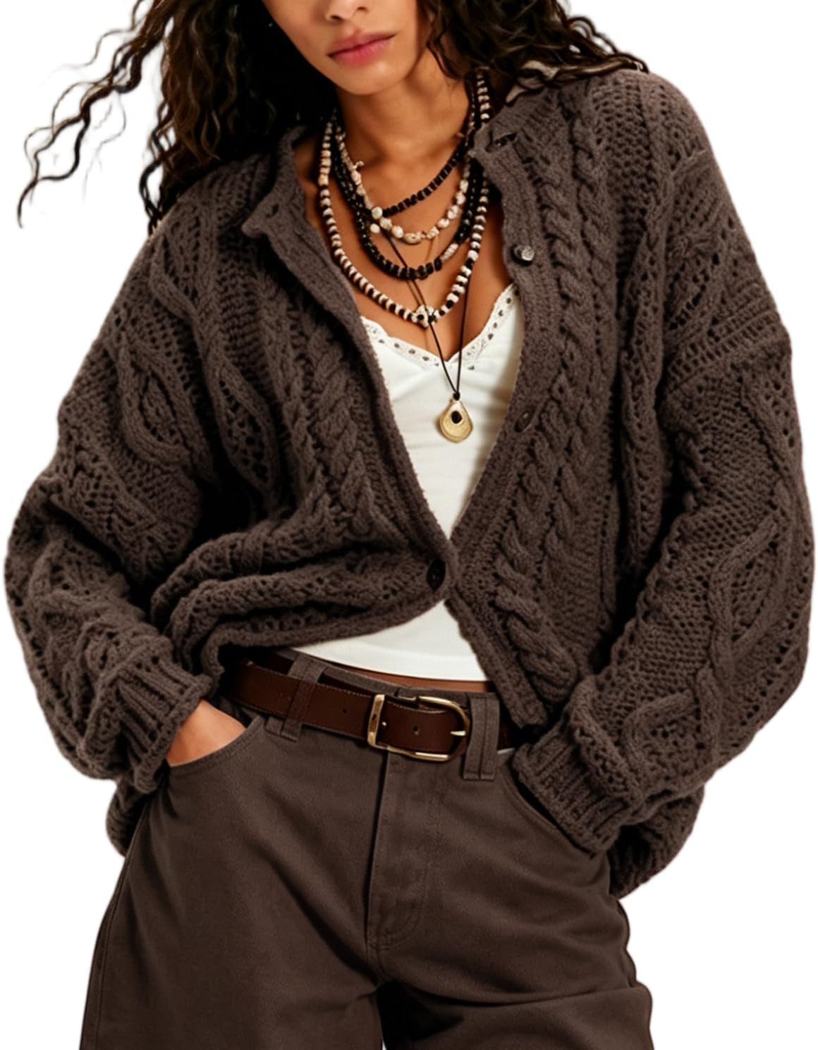Womens Cable Knit Cardigan Oversized Button Down Casual Sweater | Amazon (US)