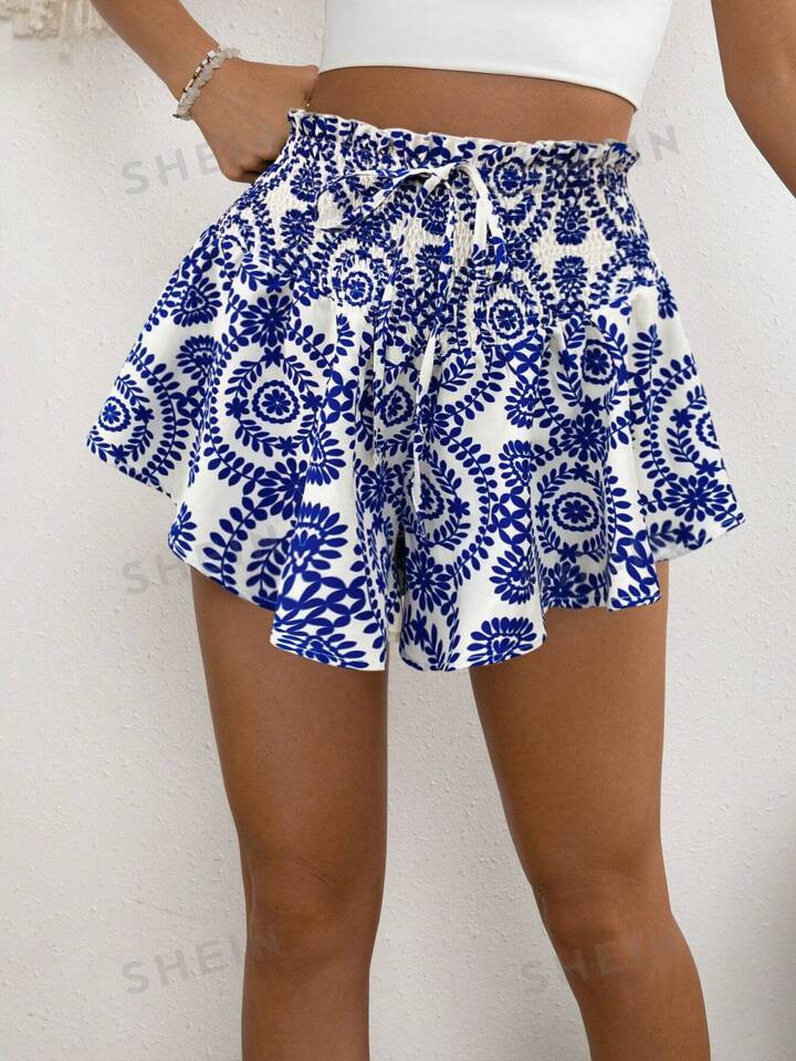 SHEIN VCAY Women's Floral Print Drawstring Shorts | SHEIN