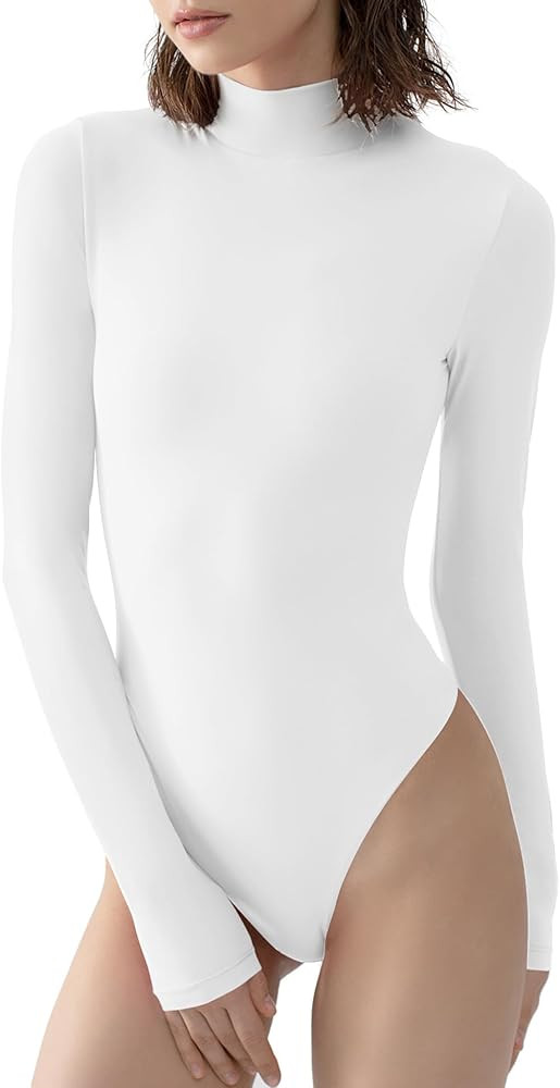 PUMIEY Mock Turtle Neck Bodysuit Body Suits
        Women's, Long Sleeve, Going Out Tops, Sharp C... | Amazon (US)
