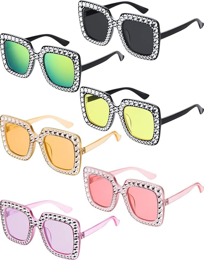 Oversize Square Glitter Sunglasses Retro Thick Frame Sunglasses (Light Purple, Light Gray, Clear ... | Amazon (US)