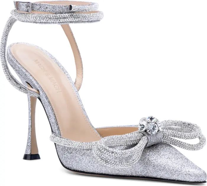 Mach & Mach Glitter Double Crystal Bow Pointed Toe Pump | Nordstrom | Nordstrom