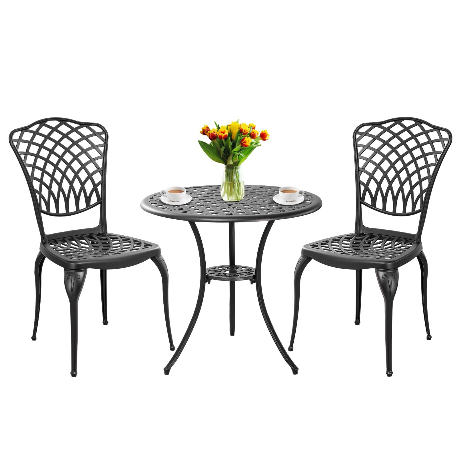 3 Piece Bistro Table Set Anti-Rust Outdoor Bistro Set Cast Alumiunm Patio Table and Chairs Set fo... | Amazon (US)