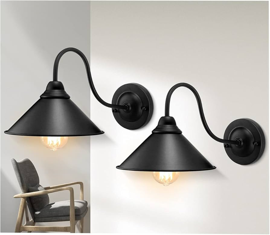 LYOOWNG Black Wall Sconces, 2PACK Industrial Wall Sconces, Farmhouse Wall Lights, E26 Gooseneck W... | Amazon (US)