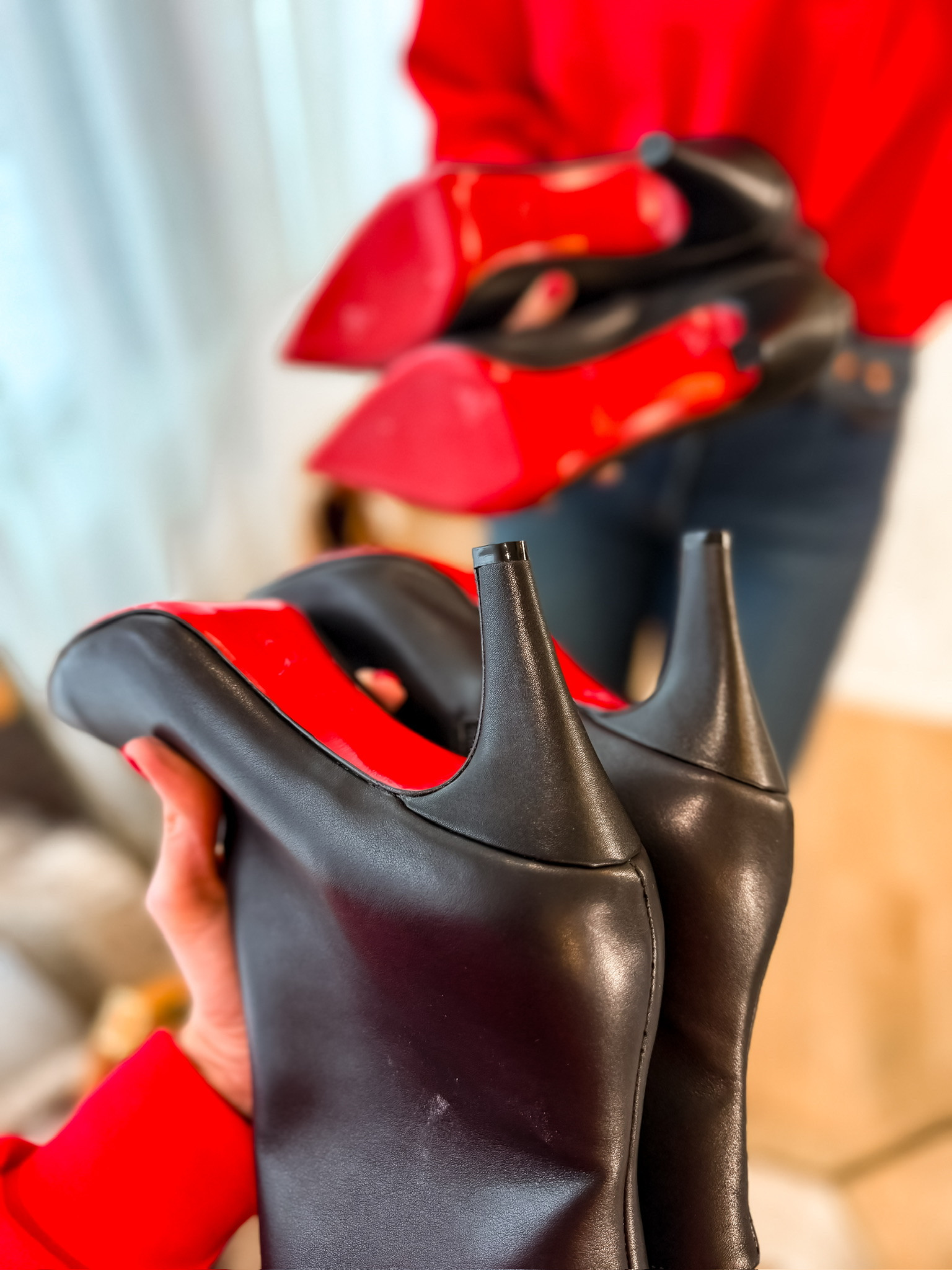 Obsessed with these boots, love the red color at the bottom. So stylish and classy! Definitely a must have. Mom style cute black boots style women fashion shoes cute black shoes women’s boots mom life classy warm black shoes Themominstyle 

#LTKdayinmylife #LTKootd #LTKSeasonal