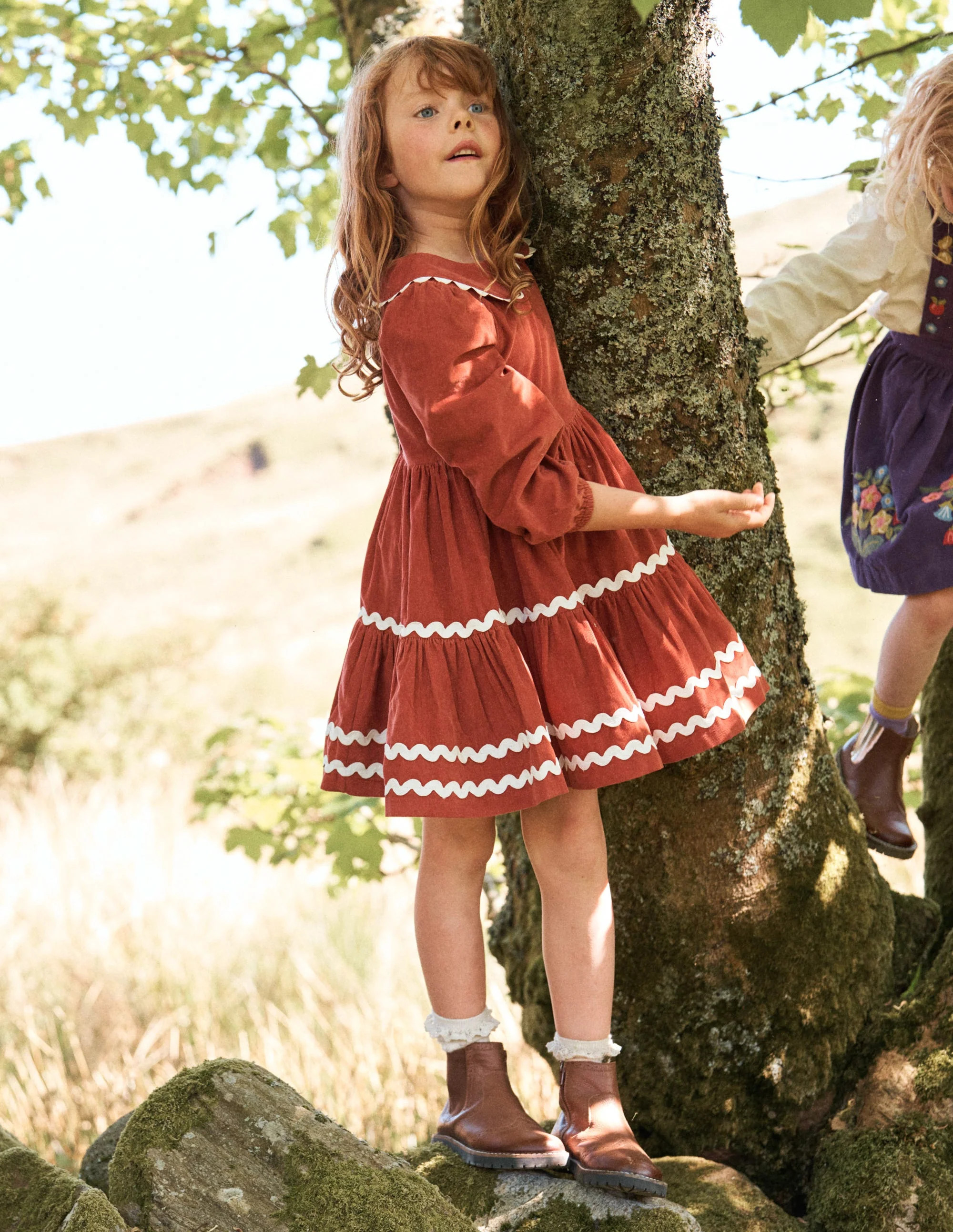 Cord Ric Rac Trim Dress-Roasted Chestnut Brown | Boden (US)