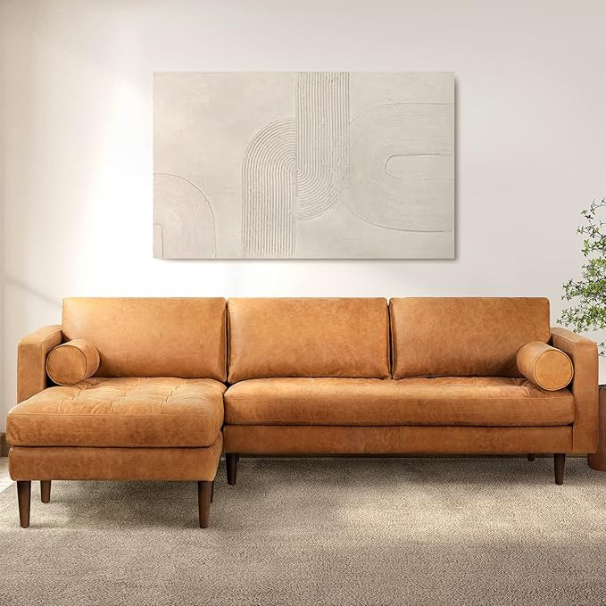 POLY & BARK Napa Leather Couch – Left-Facing Sectional Leather Sofa with Tufted Back - Full Gra... | Amazon (US)