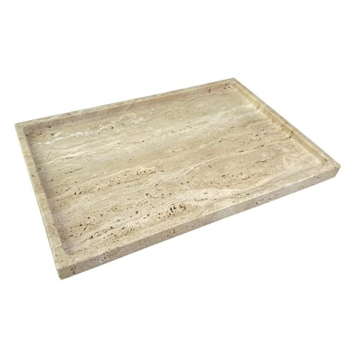 GHYFGD Real Natural Travertine Tray Genuine Marble Stone Tray for Coffee Table/Bathroom/Vanity (Beige Travertine, 12" x 8") | Amazon (US)