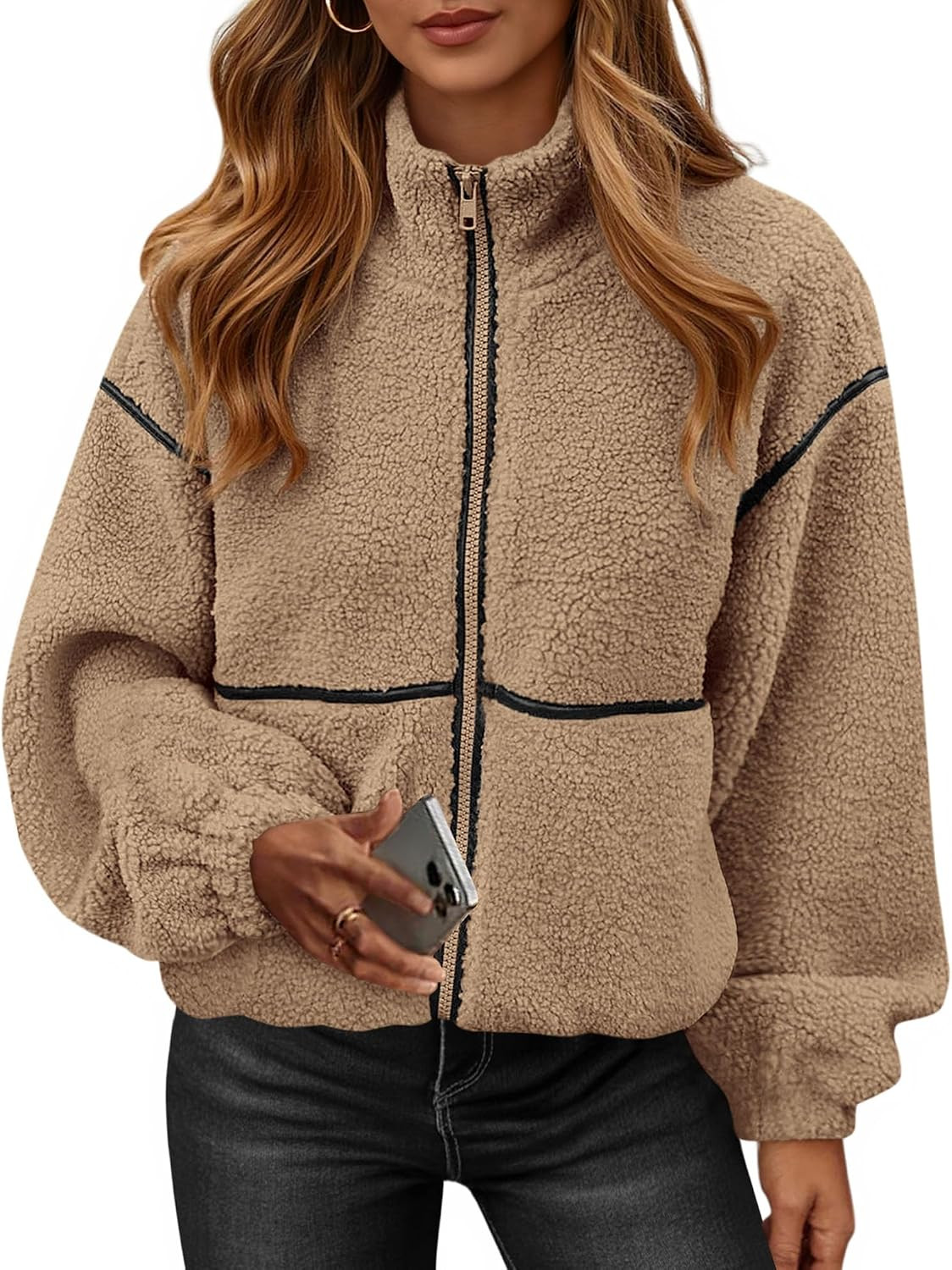 KIRUNDO Sherpa Jacket Women Fleece Zip Up Winter Coats | Amazon (US)