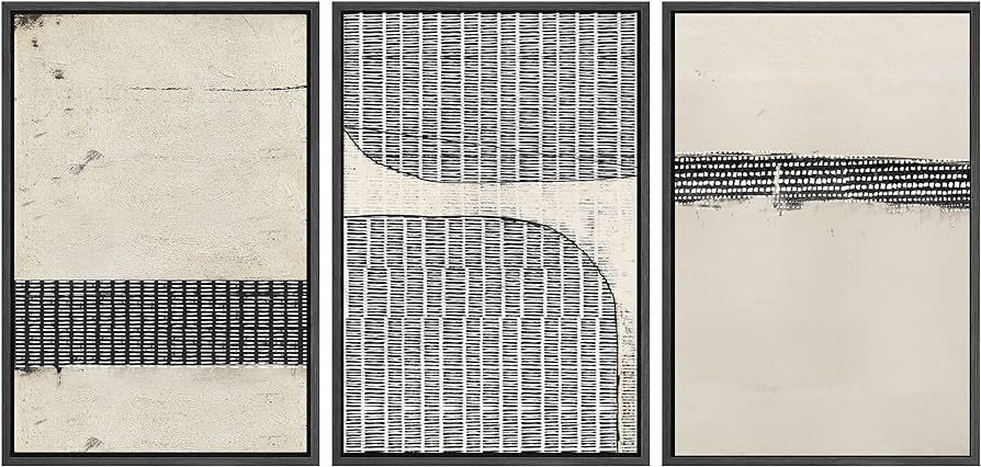 SIGNWIN Framed Canvas Print Wall Art Set Black Tan Grunge Grid Polygon Pattern Abstract Shapes Co... | Amazon (US)