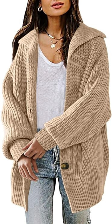 LILLUSORY Womens Oversized Cardigan 2023 Fall Slouchy Open Front Button Chunky Knit Sweater Coat | Amazon (US)