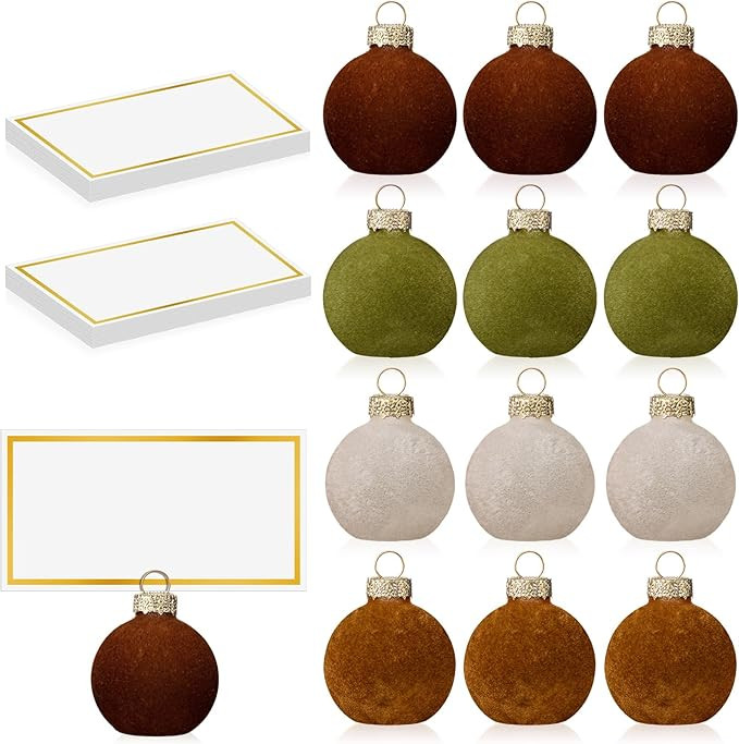Nitial 12 Pcs Velvet Christmas Ornament Place Card Holders and Name Cards Set for Table Setting 1... | Amazon (US)