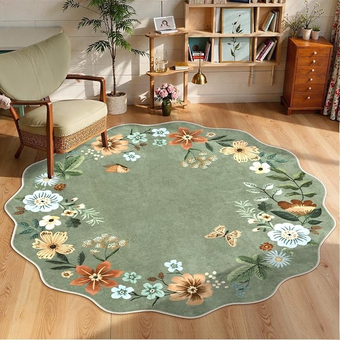 Lahome Floral Washable Round Area Rug, Soft Round Rugs 6ft Ultra-Thin Non-Slip, Boho Large Circle... | Amazon (US)
