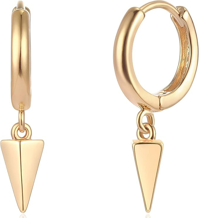 Mevecco Gold Dainty Dangle Hoop Earrings for Women 14K Gold Plated Delicate cute Geometric Triang... | Amazon (US)