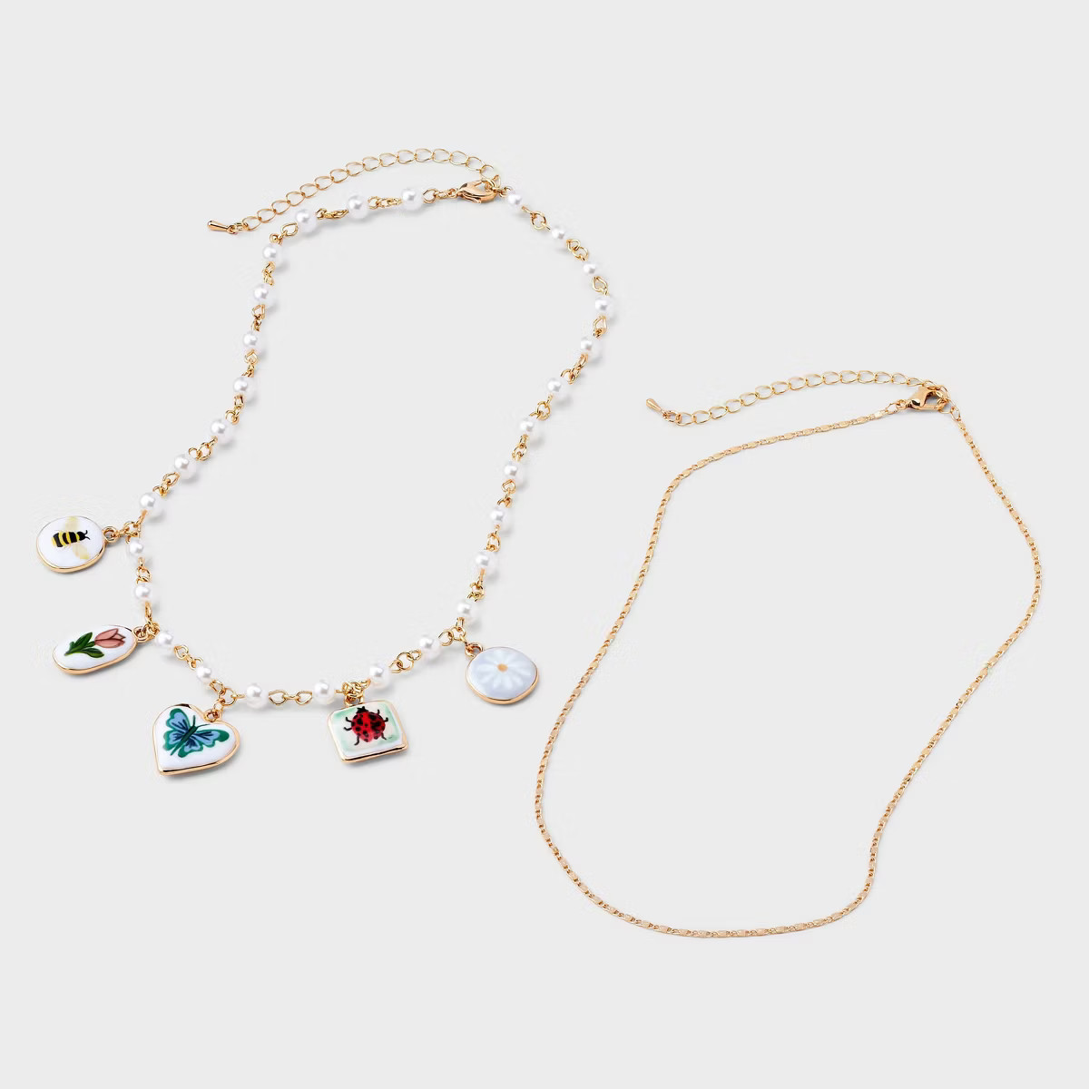 Bug Charm with Acrylic Pearl Necklace Set 2pc - Universal Thread™ Gold/White | Target