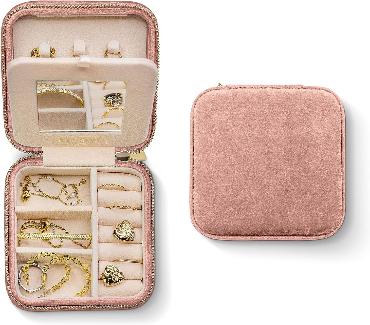 Plush Velvet Jewelry Box and Organizer for Travel - Small Case with Mirror for Women's Earrings a... | Amazon (US)