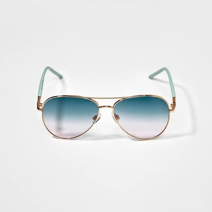 Girls' Mint Aviator Sunglasses - art class™ Gold | Target