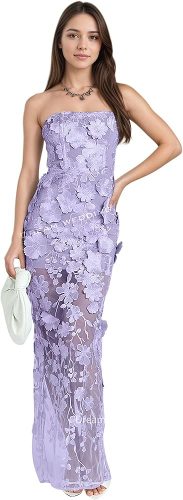 Strapless 3D Flower Prom Dress for Teens Long Elegant Mermaid Evening Formal Gowns Summer Wedding... | Amazon (US)