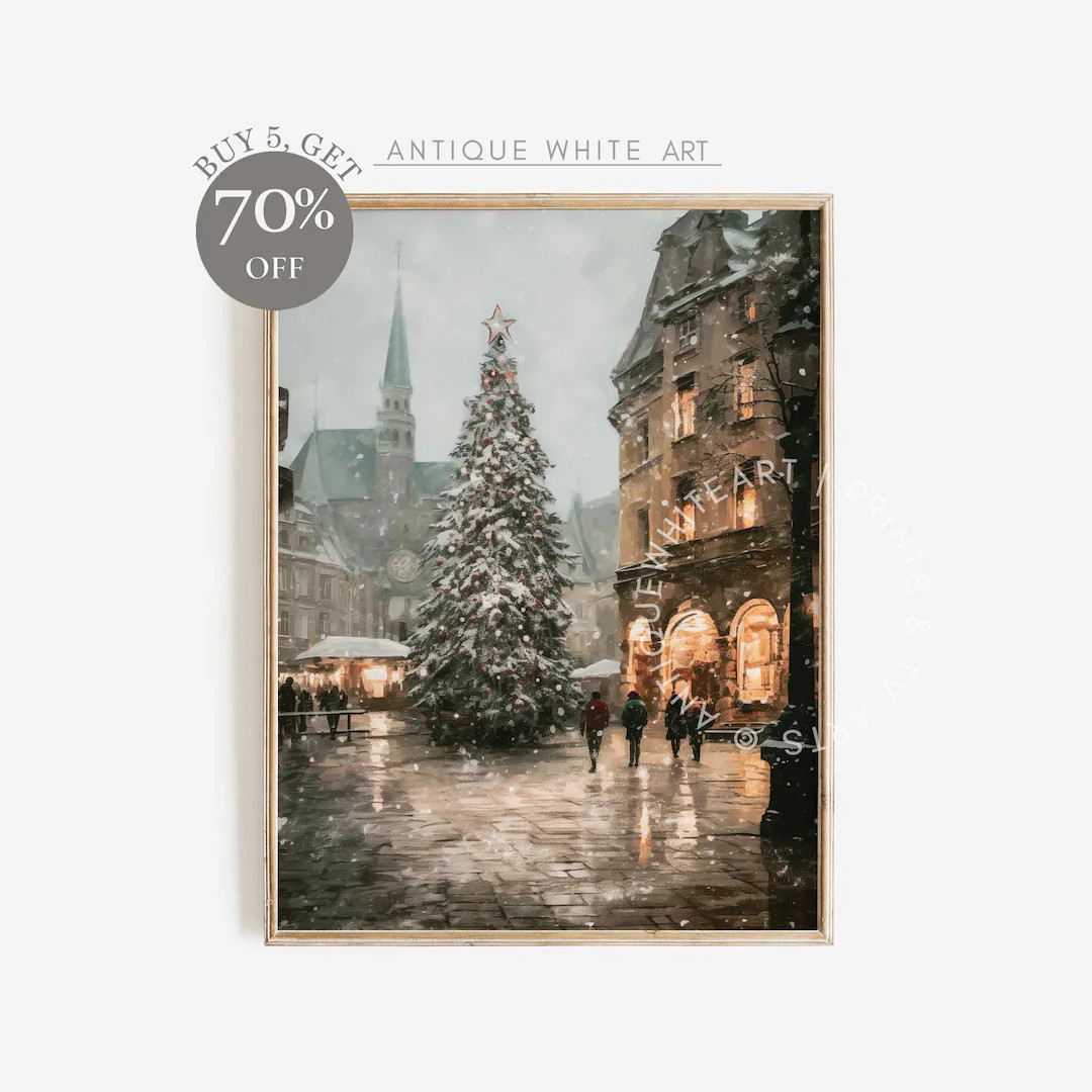 Printable Vintage Christmas Tree Print Moody Winter Wall Art - Etsy | Etsy (US)
