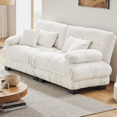 Cloud Couch 2-Seater Sofa Chenille Upholstered Loveseat with Round Bolster Armrests, Includes 2 Lumbar & 2 Throw Pillows, Deep Seat Sitting on a Cloud | Wayfair North America