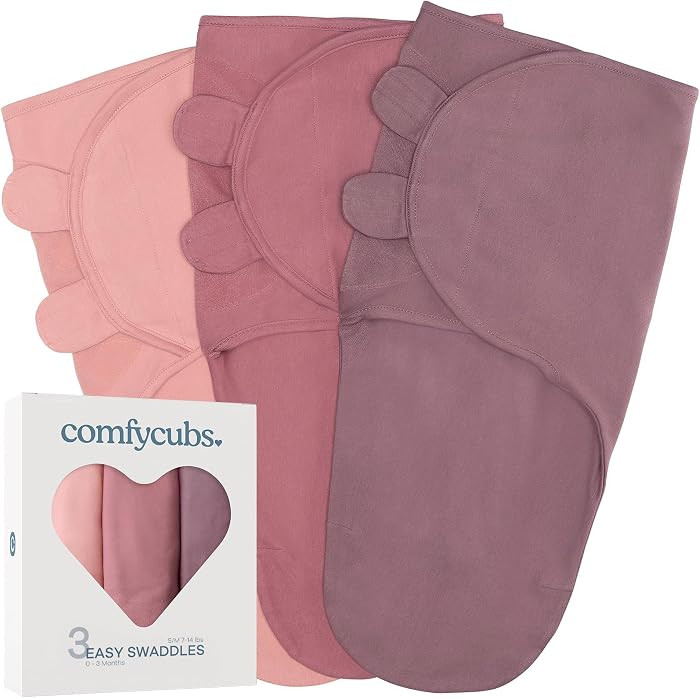 Comfy Cubs Easy Swaddle Blanket, 3 Pack - 100% Cotton Newborn Wrap, Small for 0-3 Months Infants,... | Amazon (US)