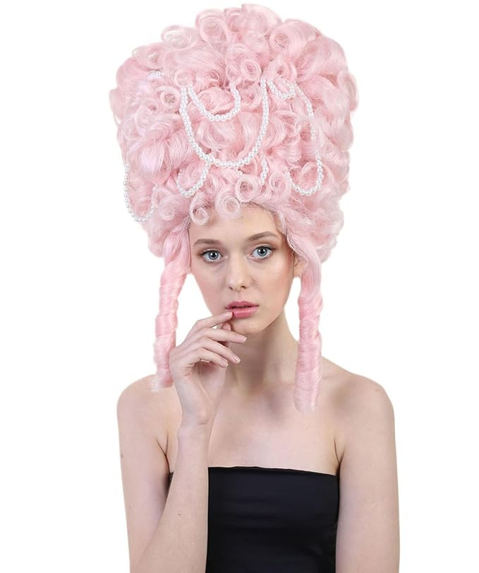 Adult Women's Baroque French Revolution Queen Mary Wig, Pink Color, Flame-retardant Synthetic Fib... | Amazon (US)