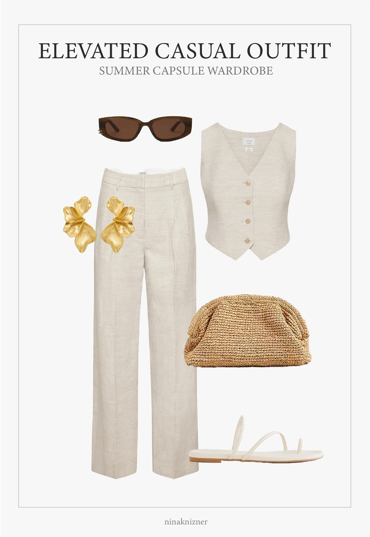Elevated casual summer outfit.

Ecru linen set paired with a straw clutch, strappy sandals, brown sunglasses and golden statement earrings.


#summeroutfit
#capsulewardrobe #modernluxe #quietluxury #neutraloutfits

#LTKSeasonal #LTKStyleTip #LTKTravel