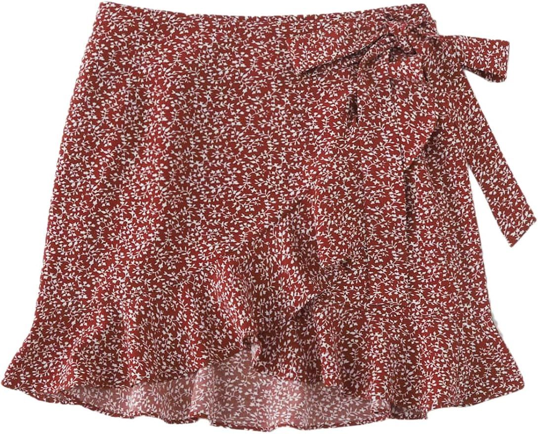 SOLY HUX Women's Summer Boho Print Ruffle Hem Wrap Tie Waist Mini Short Skirt | Amazon (US)