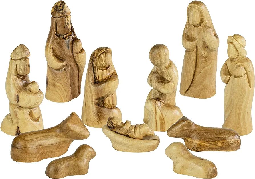 Holy Land Olive Wood Faceless Nativity Set from Israel, 12 Piece Unique Indoor Wooden Nativity Sc... | Amazon (US)
