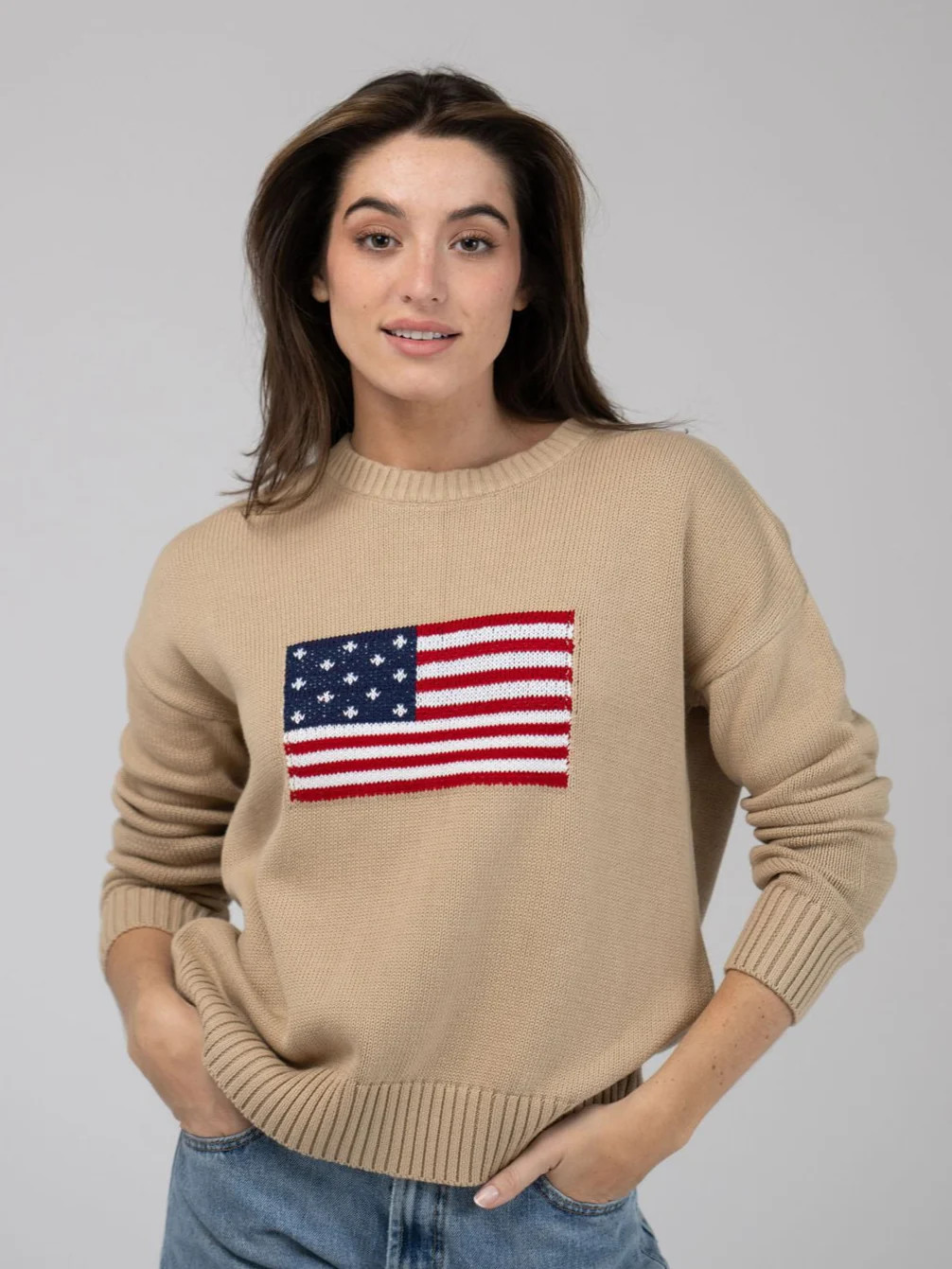 American Flag Sweater in Tan | Beau & Ro