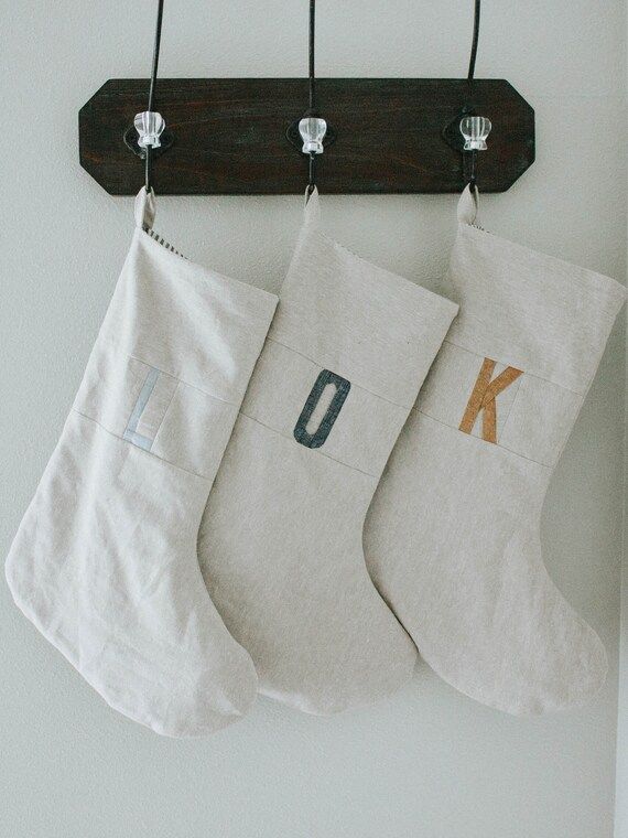 MADE TO ORDER  Personalized Minimal Christmas Stocking Linen - Etsy | Etsy (US)