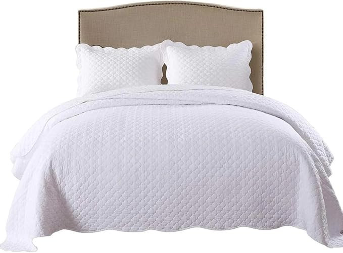MarCielo 3 Piece 100% White Cotton Quilt Set Lightweight Bedspread Bed Coverlets Comforter Set, C... | Amazon (US)